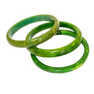Vintage Bakelite Bracelets (3) green swirl bangles variety one size collection